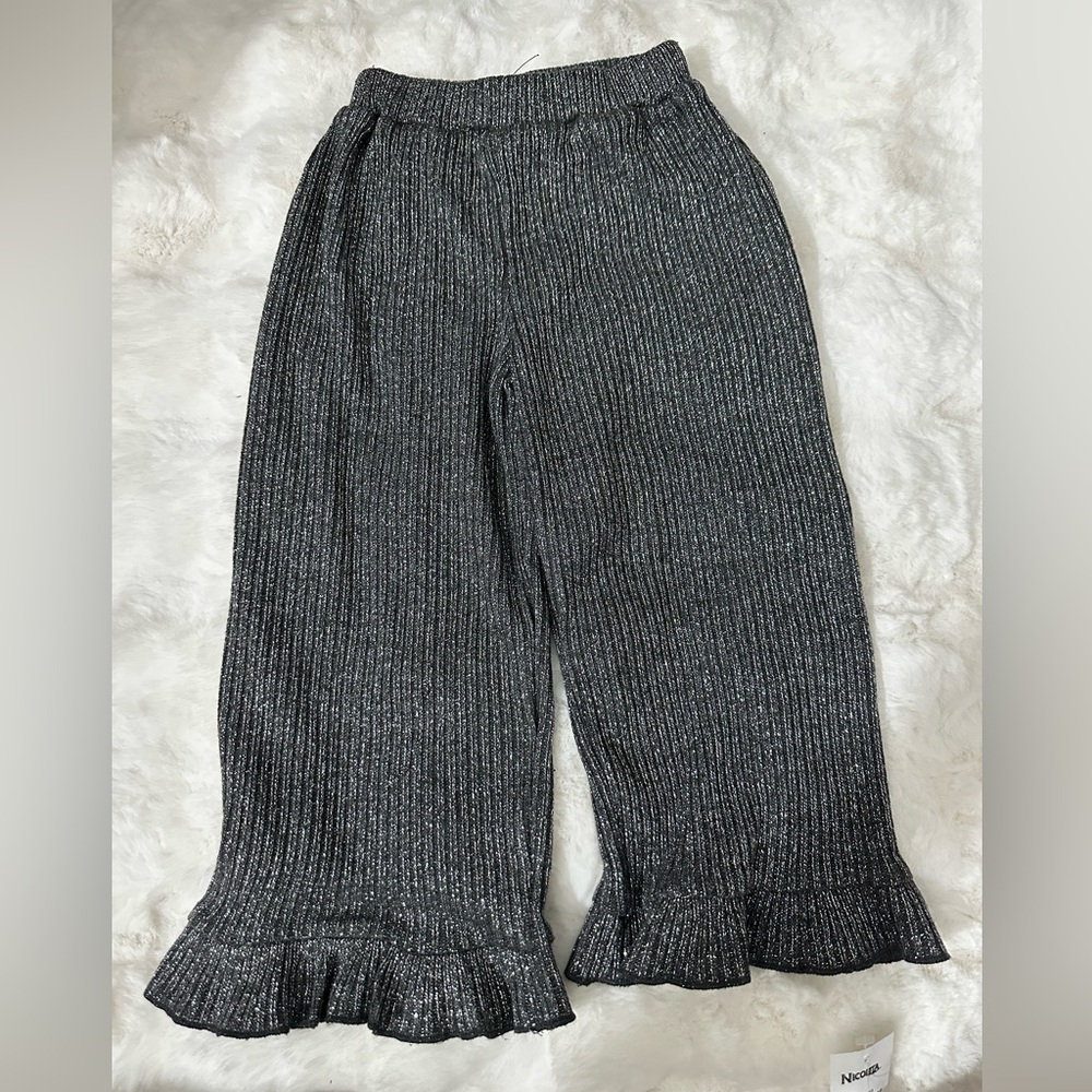 Zara Girls' Sparkly Wide Leg  Flared Trousers Black/ Silver